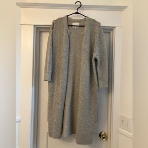 Oak + Fort, long open front cardigan, 3/4 length sleeves, beige, size small